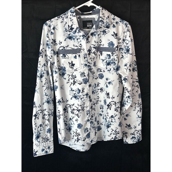 Eighth Avenue Mens White Small Blue Floral Long Sleeve Button Down - Picture 1 of 13
